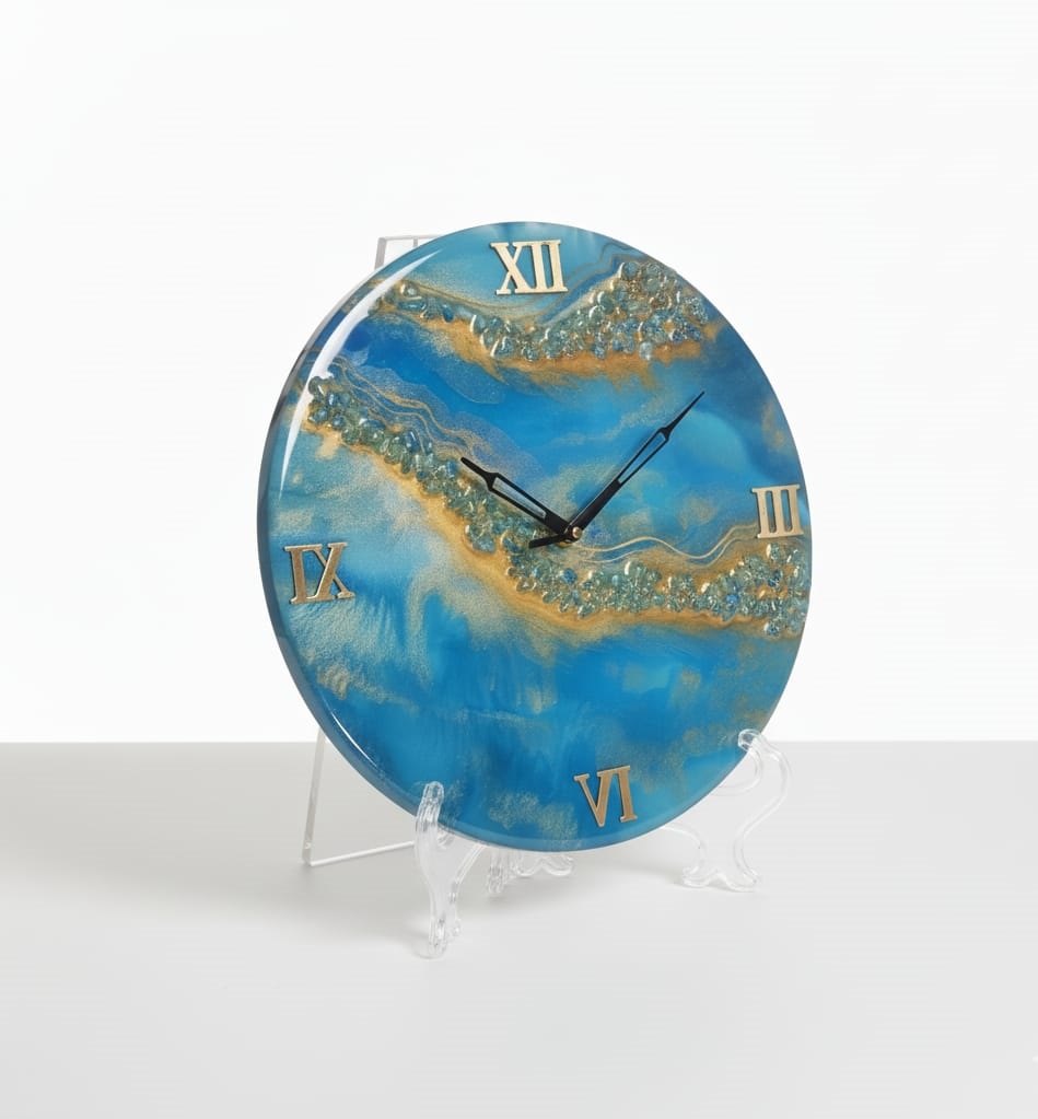 Aqua Gemstone Resin Clock - Image 3