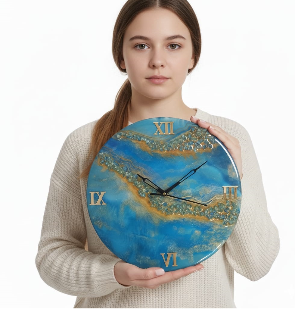 Aqua Gemstone Resin Clock - Image 2