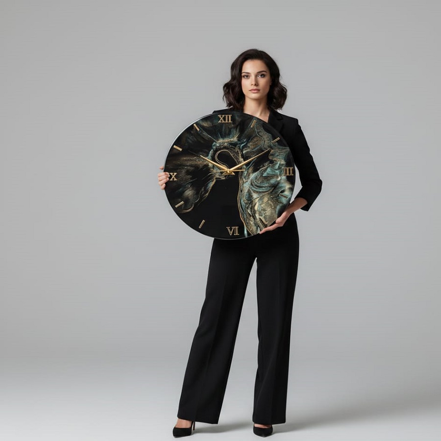 decorative epoxy resin round black & golden colour roman numbers analog 15.5 inches wall clock for living room home decoration office gifts decorative epoxy resin round black & golden colour roman numbers analog 15.5 inches wall clock for living room home decoration office gifts