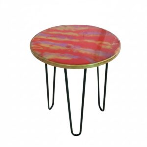 epoxy resin sunset serenity resin art side table with hairpin legs
